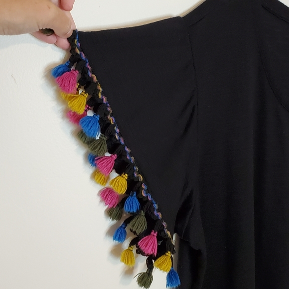 C est 1946 tassel short sleeve top black XL - Picture 3 of 9